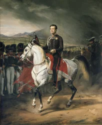 Porträt von Carlo Alberto Amedeo von Savoyen, König von Sardinien, zu Pferd
