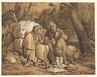 Lagernde Soldatenfamilie