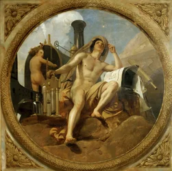 Der Genius des Dampfes auf der Erde (Deckenmalerei, Salle des Pas perdus, 1839-1847)