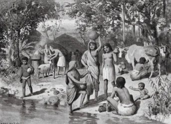 Arier siedeln sich in Indien an, Opfer im Freien
