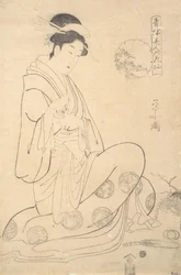 Konosato von Takeya sitzend, einen Räuchergefäß haltend