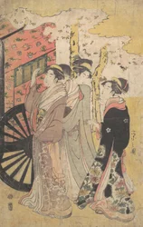 Dame in einer Hofkutsche, die Kirschblüten betrachtet, ca. 1796 Kansei 8