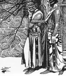 Artussage: Der Ritter Kay und Perceval Illustration von Howard Pyle (1853-1911) aus „The Story of the Champions of the Round Table“ 1905 Private Sammlung