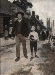David blickte in Hans Krouts Gesicht auf, aus "Der Garten hinter dem Mond" von Howard Pyle, veröffentlicht 1895