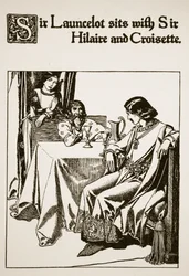 Sir Launcelot sitzt mit Sir Hilaire und Croisette, Illustration aus 