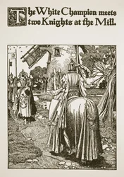 Der Weiße Champion trifft zwei Ritter an der Mühle, Illustration aus 