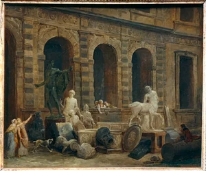 Der Zeichner von Antiquitäten vor der Kleinen Galerie des Louvre