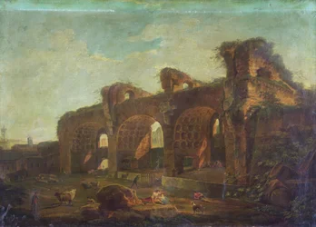 Die Basilika von Maxentius im Forum Romanum mit Bauern und Vieh im Vordergrund
