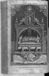 Das Denkmal für Heinrich II. und Richard I. in der Abtei Fontevrault, graviert von John Goldar, 1786