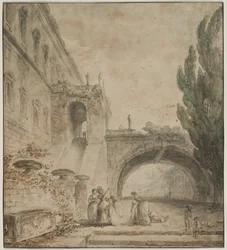 Ein Palast mit einer Bogenbrücke Eine römische Villa, 1760
