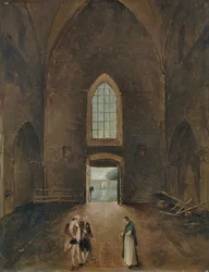 Hubert Robert und ein Amateur besuchen ein Grab in einer Kirche
