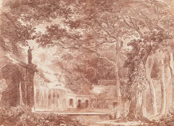 Der ovale Brunnen in den Gärten der Villa d