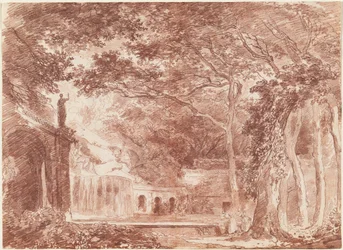 Der ovale Brunnen in den Gärten der Villa d