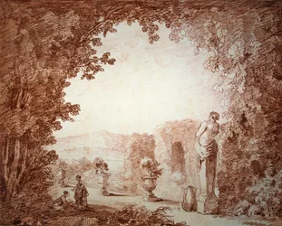 Ansicht eines Gartens mit Statuen