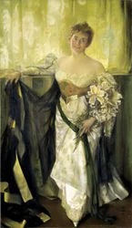 Alice Barney in weißem Satin