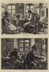 Skizzen von Musikinstrumentenbauern in Mittenwald, Deutschland