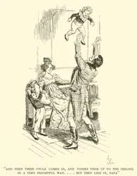 Und dann kommt ihr Onkel herein und wirft sie auf sehr erschreckende Weise an die Decke... aber sie mögen es, Papa