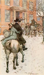 Ankünfte im Roten Haus (Farblithografie)