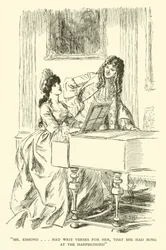 Mr. Esmond... hatte Verse für sie geschrieben, die sie am Cembalo gesungen hatte (Gravur)