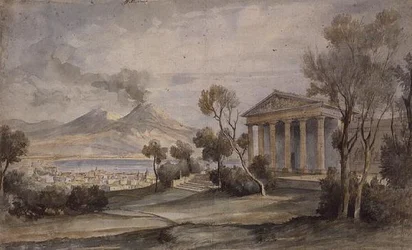 Die Villa Saliceti, Neapel unten und der Vesuv in der Ferne