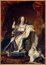 Porträt von Ludwig XV. als fünfjähriges Kind im heiligen Kostüm, König von Frankreich (1710-1774). Gemälde von Hyacinthe Rigaud (1659-1743)
