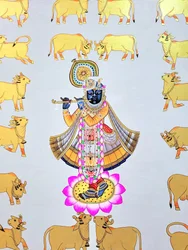 Krishna unter goldenen Kühen