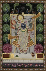 Krishna, der Herr, mit Pfauen