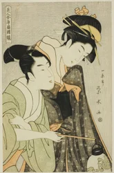 Osome und Hisamatsu, aus der Serie "Schönheiten in Joruri-Rollen (Bijin awase joruri kagami)"