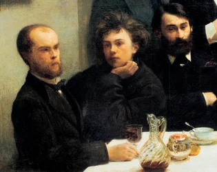 Tischecke: von links nach rechts: Paul Verlaine, Arthur Rimbaud, Elzéar Bonnier