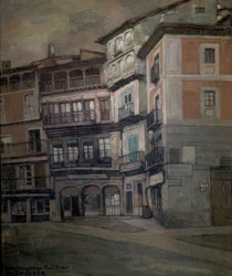 Spanisches Dorf – Landschaft von Kastilien – Öl auf Leinwand – 93 × 77 cm