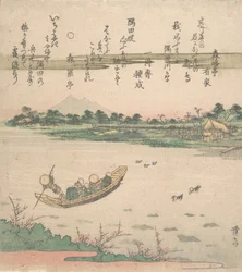 Boot überquert den Fluss, ca. 1840