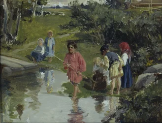 Kinder beim Angeln, 1882