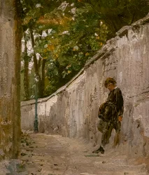 Junge lehnt an der Gartenmauer, Montmartre