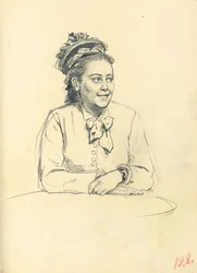 Studie für "Ein Pariser Café": Sitzende Frau mit Schleife und gefalteten Händen, ca. 1872-1875