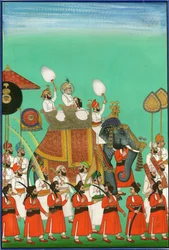 Radscha von Jodhpur reitet auf einem Elefanten, ca. 1780