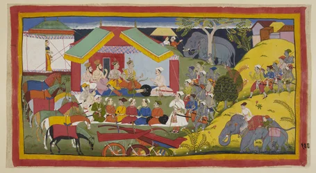 Bharata und seine Anhänger haben die Hauptstadt des Nishada-Königreichs erreicht. In ihrem Lager am Ufer der Ganga sitzen Bharata, sein Bruder und Minister im Durbar vor ihrem Zelt