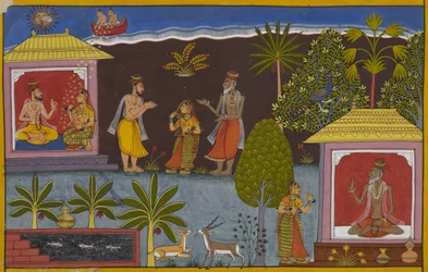 Bharadvaja gibt seine Tochter an Vishravas, der Vaisravana zeugt