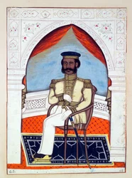 Colonel Dhunkal Singh, aus Das Königreich Punjab, seine Herrscher und Häuptlinge, Band II, ein Band mit 30 Aquarellstudien eines unbekannten indischen Künstlers, ca. 1840