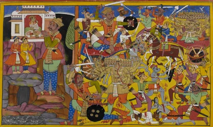 Dhanada schickt Manibhadra in den Kampf gegen Ravana, der heftig kämpft