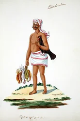 Bauer mit Hühnern