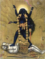 Hindu-Göttin Kali tanzt auf Siva