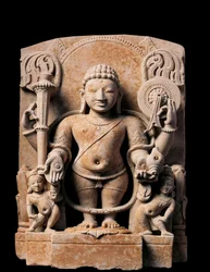 Indische Kunst: Gottheit Vishnu. Hochrelief. 10. Jahrhundert. Aus Meerut