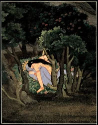 Krishna umarmt von Radha