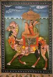 Magisches Kamel. Gemalte Miniatur, um 1750, Kunst von Rajasthan und Pahari (Indien). Nationalmuseum von Korea, Seoul (Südkorea).