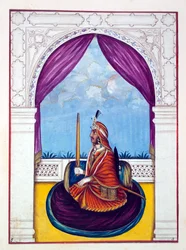 Maharajah Nao Nihal Singh, aus Das Königreich Punjab, seine Herrscher und Häuptlinge, Band I, ein Band mit 27 Aquarellstudien eines unbekannten indischen Künstlers, ca. 1840