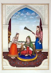 Maharani Jindan, aus Das Königreich Punjab, seine Herrscher und Häuptlinge, Band I, ein Band mit 27 Aquarellstudien eines unbekannten indischen Künstlers, ca. 1840
