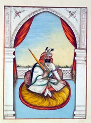 Marharajah Sher Singh, aus Das Königreich Punjab, seine Herrscher und Häuptlinge, Band I, ein Band mit 27 Aquarellstudien eines unbekannten indischen Künstlers, ca. 1840