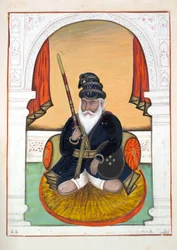 Nutta Singh Akali, aus Das Königreich Punjab, seine Herrscher und Häuptlinge, Band II, ein Band mit 30 Aquarellstudien eines unbekannten indischen Künstlers, ca. 1840
