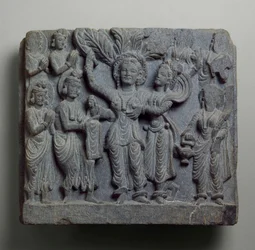 Relief, das die Geburt Buddhas darstellt, Gandhara, wahrscheinlich Sikri, 2.-3. Jahrhundert