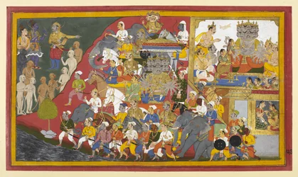 Ravana bereitet sich auf die Schlacht vor; Rama berät sich mit Vibhishana über feindliche Kommandanten